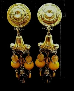 PENDIENTES DE ARAÑA GOLDTONE VIDRIO ROSA MELOCOTÓN CUENTAS CLIPON DE COLECCIÓN - Imagen 1 de 8