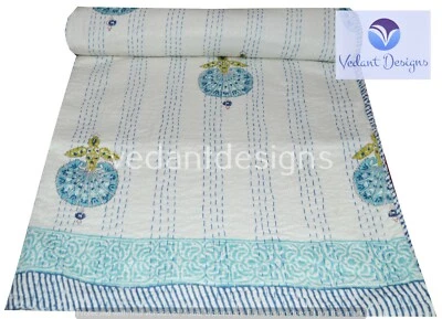 Colcha de algodón con estampado de bloques Kantha vintage india Ralli Gudari Foto 1 de 4