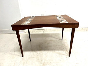 Vintage TEAK COFFEE TABLE Tile Top Danish Modern mid century wood retro accent