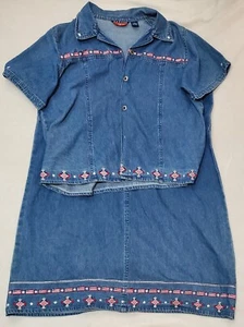 ASA 20 Blue Denim USA Flag Embroidered Shift Dress Blouse 2pc Set 1X - Picture 1 of 9