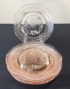 Vetro rosa depressione LAZZO REALE 1934-1941 NOCCIOLA ATLANTE 8" piatti pranzo 6pz - Foto 1 di 7