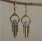 Brighton Museum Earrings Geometric CZ Cluster Gold Plated Crystal Dangle Retro