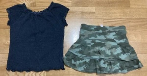 Girls Old Navy & Justice Outfit Size 6 - Off Black Top w/Camo Skort EUC - Picture 1 of 7