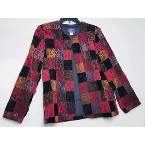 VTG - Willow Ridge Stamped Velvet Patchwork Pattern Gold Accent Jacket Size 10P - Picture 1 of 6
