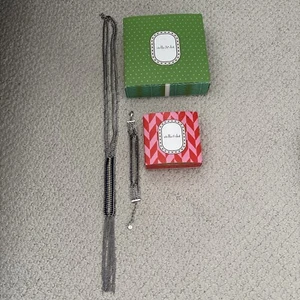 Stella And Dot Long Statement Necklace Bracelet Chain Fringe Set Silver blue - Picture 1 of 3