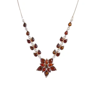 Lithuanian Baltic Amber Floral Statement Necklace in 925 Sterling Silver - Picture 1 of 7