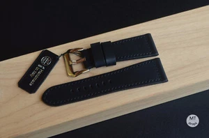 27 mm Cinturino artigianale vacchetta nera Pam Handmade Leather Watch Strap - Picture 1 of 15