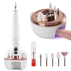Cordless Electric Nail Drill Kit Charging Base With UV Nail Dryer 6Pcs Drill Bit - Picture 1 of 12