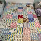 Vintage Handmade Quilt 1930s 1940s Flour Sacks Hand quilted 66" x 75" 40s 50s