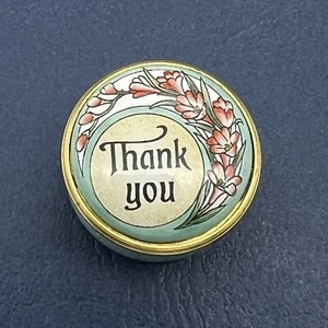 Halcyon Days England "Thank You" Enamel Collector Round Mini Screw Top Box - Picture 1 of 3