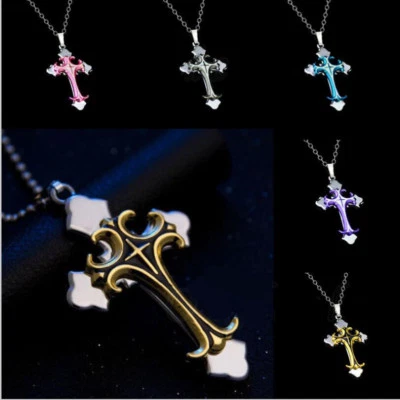 Cross Pendant Necklace Unisex Crucifix Men Women With Chain Many Colors - Image 1 of 4