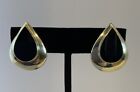 925 Sterling Silver With Gold Overlay Vintage Black Onyx Gem Clip On Earrings