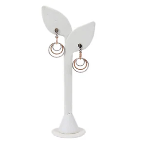 White Faux Leather One Pair Earring Jewelry Display Holder Leaf Style Stand - Picture 1 of 5