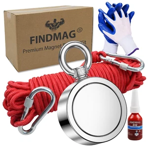 FINDMAG 1000 LBS Fishing Magnet Double Sided Fishing Magnet with Rope, Magnet - Picture 1 of 12
