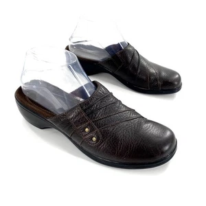 Clarks Womens Casual Mules Clogs Slip On Sz 8M Brown Leather Ruched Detail - Picture 1 of 10