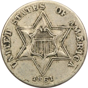 1861 Contemporary BOGUS Three Cent Silver 3CS Trime, Circulated Condition - Picture 1 of 2