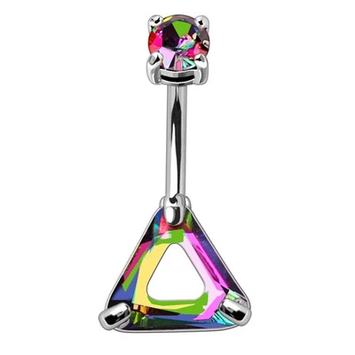 316L Stainless Steel Rainbow Hollow Triangle CZ Navel Ring - Image 1 of 4