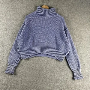 Ghanda Jumper Womens Medium Ribbed Knit Sweater Purple Cropped Turtleneck - Foto 1 di 7
