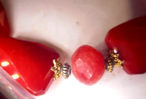Vtg Designer Goldtone Ruby Red Glass Chunky Toggle Clasp Necklace 18" - Picture 1 of 9