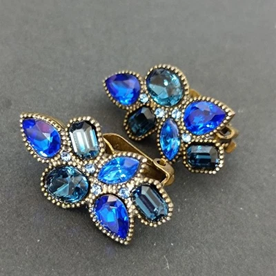 Pendientes Michal Negrin Azul Cristal Glamour Real Clip Tono Dorado Latón Elegantes Foto 1 de 4