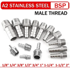 Stainless Steel Hosetails, 1/8"~2" x 6~50mm BSP Thread Hose Tail Barb Connector - Picture 1 of 6