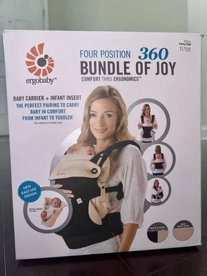 Ergobaby 四位 360 Bundle of Joy 黑色和骆驼婴儿背带可调节 — 第 1/4 张图片