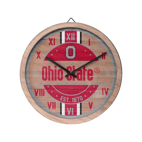 Ohio State Buckeyes Logo Barrel Wall Clock Wooden - Man Cave Office Decor NEW Cover