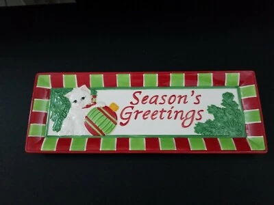 Fitz & Floyd Season's Greetings Yuletide Kitten Cat Elongated Tray  - Image 1 of 4