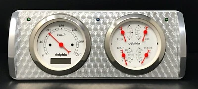 1940 FORD CAR 2 GAUGE DASH PANEL QUAD STYLE ENGINE TURNED WHITE Metric - Image 1 of 4