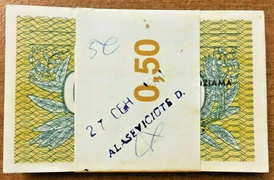 LITHUANIA 0.50 50 CENTS P-31 1991 x 100 Pcs Lot BUNDLE EURO UNC HORSE UNC NOTE - Image 1 of 3