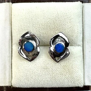 Australian Doublet Opal Earrings With Small Hollow Heart Sterling Silver 925 - Picture 1 of 5