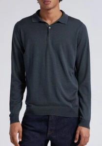 John Smedley Lockton Microstripe Long Sleeve Merino Wool Polo XX-Large - Picture 1 of 8