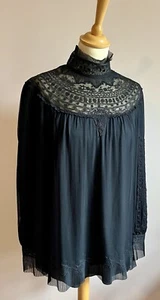 *Peruvian Connection* Silk Blouse 'Drawing Room' Blouse Blk Chiffon UK14 RP£375 - Picture 1 of 17