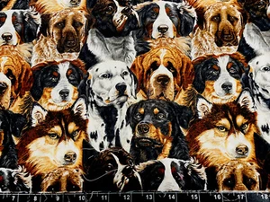 Tina Scrap Dog Packed Puppies Rottweiler Husky Boxer Cotton Head Fabric 8"x21"  - Picture 1 of 1