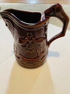 Kingwood Ceramic Pitcher Hunting Dog Retriever Boar Squirrel Quail Brown Glaze - Picture 1 of 11