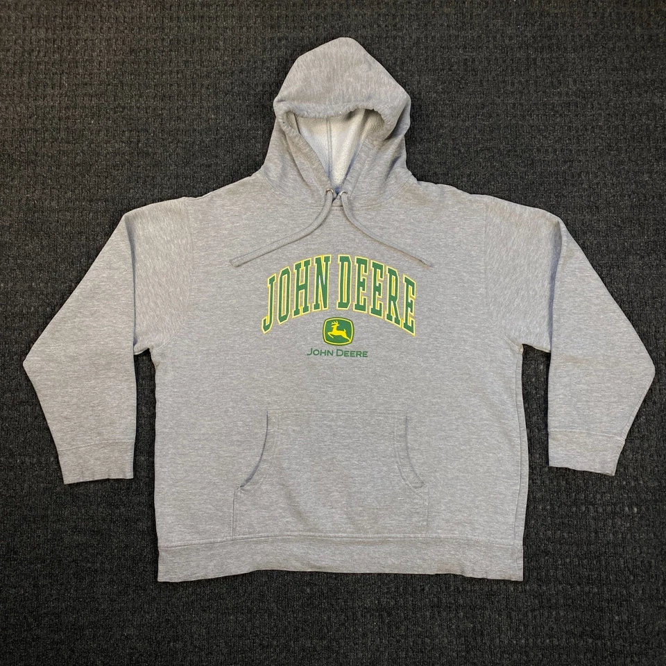 Sudadera con Capucha John Deere Vintage Estilo Universitario Suéter con Capucha Gris Jaspeado XL Spellout Foto 1 de 4