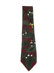 Disney Krawatte Mickey Donald Goofy Pluto weinrot Paisley 100% Seide - Bild 1 von 7