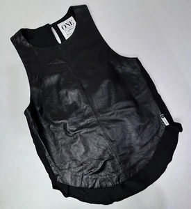 One Teaspoon Leather Tank Top Womens XS Black Sleeveless Biker SEXY EUC - Picture 1 of 10