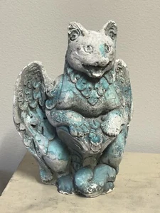 Vintage Gargoyle Cat Statue Green Blue Patina 11 Inches Tall - Picture 1 of 18