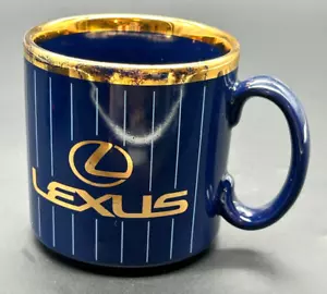 Vintage Lexus Coffee Cup Mug Glass Ceramic Blue With Gold Rimmed - Picture 1 of 9