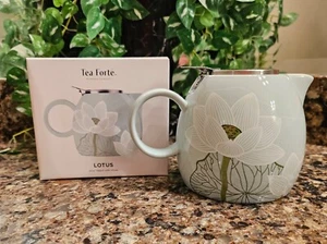 TEA FORTE Ceramic Teapot with Stainless Steel Infuser - LOTUS NIB - Picture 1 of 3