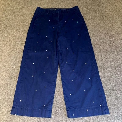 Pantalones chinos de pierna ancha J.Crew Sydney para mujer 4 pedrería azul marino recortados tiro medio Foto 1 de 4