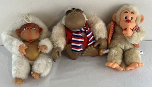 Lot of 3 Stuffed Plush Monkeys Milton Rubber Face Atlanta Dan Dee 1981 Vintage - Picture 1 of 13