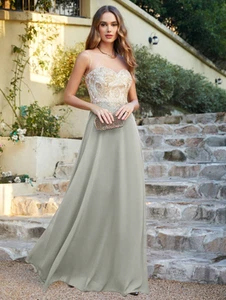 Damen Abendkleid Abschlussballkleid Hochzeitskleid Cocktail Party Kleid, Hellgra - Bild 1 von 4
