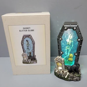 Cracker Barrel Skeleton In Casket LED Glitter Globe, Halloween Decor~ New NIB - Picture 1 of 8