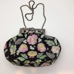 Vintage Kathryn Dianos Seide Blumen bestickt Schlangenverschluss Kette Riemen Clutch Handtasche - Bild 1 von 11