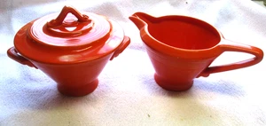 Homer Laughlin Harlequin Fiesta Sugar Bowl and Creamer Set - Orange - Nice! - Picture 1 of 14