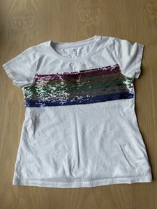 John Lewis Girls White Tshirt 11 Yrs Rainbow Sequins - Picture 1 of 5