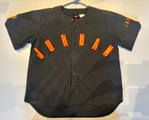 Vintage 1990s NIKE Michael Jordan Spelled Out Black Baseball Jersey Sz. M - Picture 1 of 7