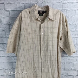 RRL Ralph Lauren Shirt Mens XL Beige Plaid Short Sleeve Button Front Cotton - Picture 1 of 6